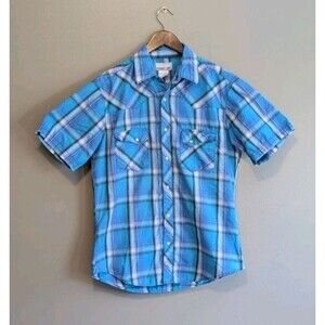 Wrangler Men’s Medium Teal Short Sleeve Western Pearl Snap Shirt Wrancher Shirts